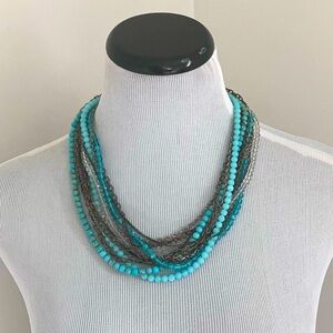 Ann Taylor Loft Turquoise and Bronze Toned Boho Style Necklace